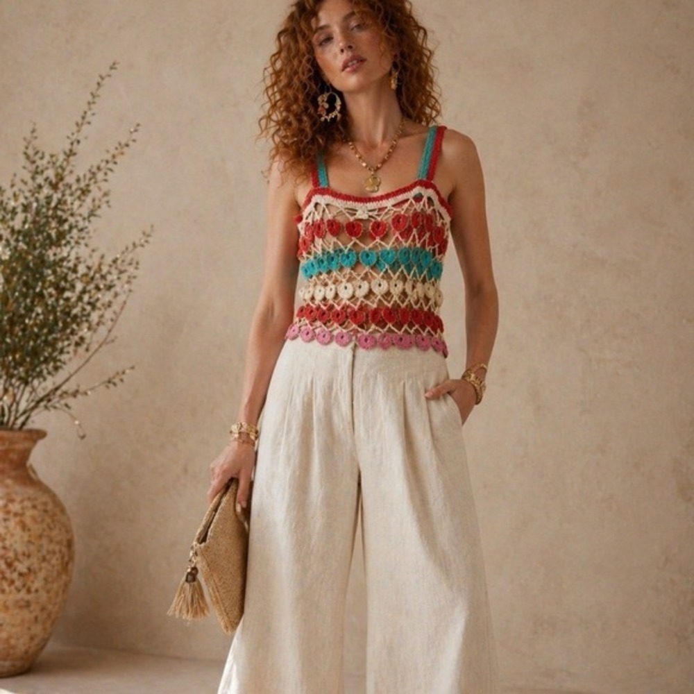 Maeve Anthropologie Crochet Tank Top One Size Colorful Boho Statement Festival